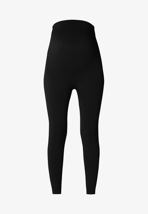 Czarne prążkowane legginsy z wysokim stanem. Tkanina jest elastyczna i teksturowana, zapewniając dopasowane i komfortowe noszenie oraz wszechstronność.