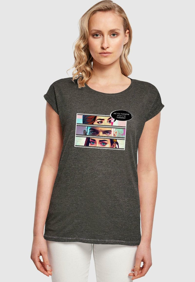 Merchcode THINKING COMIC EXTENDED SHOULDER TEE - T-shirts print - charcoal