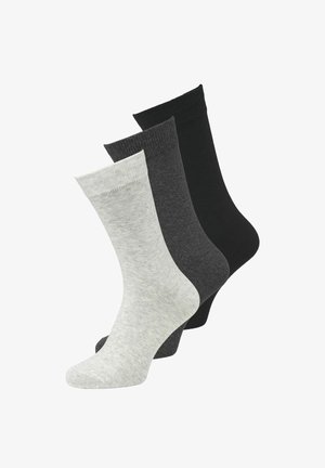 Három pár legénysóly: világosszürke, sötétszürke és fekete. Pamutkeverék anyag sima tapintással és bordázott mandzsettával.