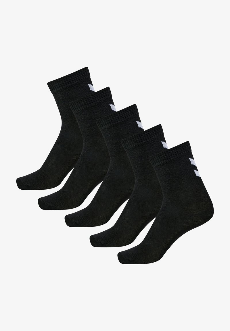 Sorte bomuldsstrømper i en pakke med fem, med ribbede kanter og hvide logoaccenter, glat tekstur og standard ankellængde.