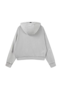 Light gray hooded sweatshirt with "1971" text on hood and subtle spider web designs on sleeves, shown from the back.