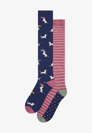2 PACK - Podkolenky - navy blue pink dogs