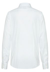 Weiße Langarmbluse mit klassischem Kragen, Knopfmanschetten und glattem Baumwollstoff. Hat ein schlichtes Rückendesign.