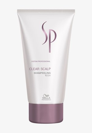 Tubka szamponu Wella Professionals System Professional Clear Scalp Peeling z białym korpusem i fiołkową nakrętką, kod produktu 11234.