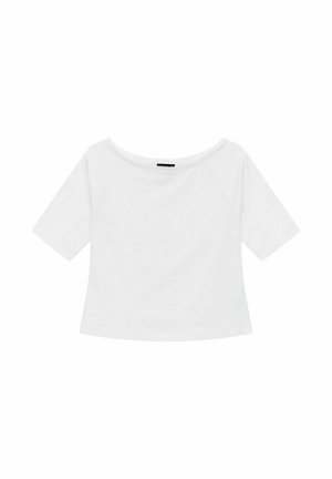 Witte, lichte top met korte mouwen en een off-shoulder halslijn in een relaxte fit. Katoenen stofmix met een gladde textuur en zonder patronen.