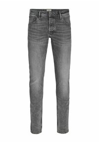 Harmaat farkut slim fit -leikkauksella, viidellä taskulla, vetoketjukiinnityksellä ja hienovaraisella haalistumisella, joka tuo tekstuuria. Muotoonommellut lahkeensuut.