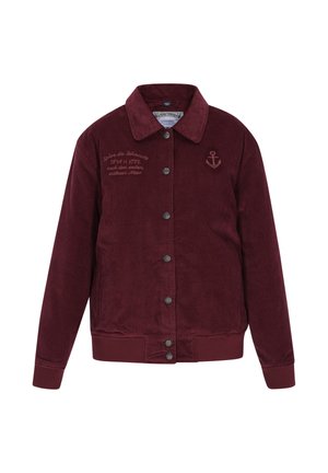 Burgundi värvi korduroy jakk, esiuke nupudega, krae, kaks külge taskut, tikitud ankrulogo ja tekstidetail vasakul küljel.