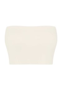 Iworowa bandeau z gładkiego materiału, charakteryzująca się prostym, bezszwowym wzornictwem oraz prostym dekoltem bez dodatkowych akcentów czy wzorów.