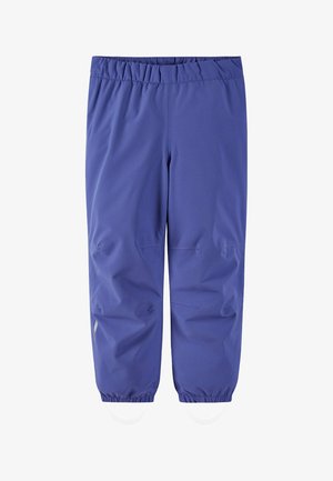 Lila, leichte Outdoor-Hosen mit elastischem Bund, elastischen Bündchen und Seitennähten. Glatte Textur mit feinen Nahtdetails.