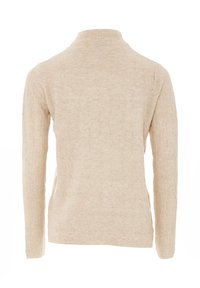 Maglione beige a maniche lunghe con un motivo strutturato, colletto alto e orlo a coste. Realizzato in un morbido materiale in maglia leggero.