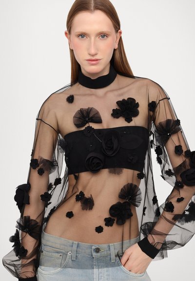 Viktor&Rolf FLORAL EMBROIDERY LONG SLEEVE TOP - Blouse - black
