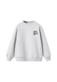 Svetle šedá mikina s kulatým výstřihem, volným střihem a žebrovanými manžetami. Na levé části hrudi se nachází zelený nápis "Západní Berlín". Měkká textura.