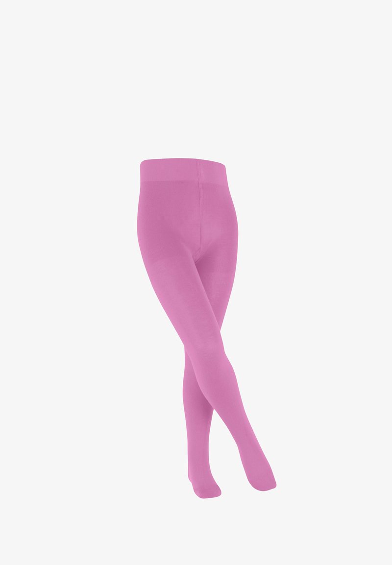 Rosa, opake Strumpfhosen aus elastischem Material. Sie haben eine glatte Textur, ein nahtloses Design und einen bequemen Bund.