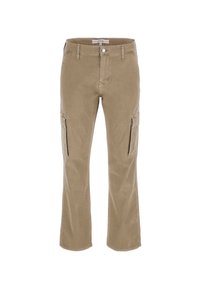 Beige cargopants met een recht model, ritszakken aan de zijkant en een knoopsluiting bij de taille, gemaakt van een zachte katoenmix.