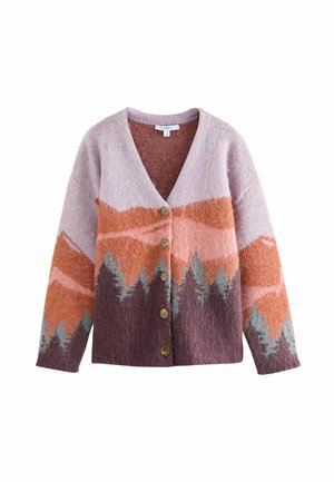 REGULAR FIT V-NEC  - Cardigan - purple and orange mountain scene