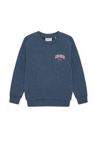 Μπλε σκούρο φούτερ από βαμβακερό μείγμα, με ριμπ λαιμόκοψη, ριμπ μανσέτες και ροζ λογότυπο "LES DEUX" στο μπροστινό μέρος.