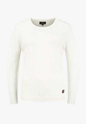 Gaišas krāsas, garām piedurknēm, džemperis, kas izgatavots no mīksta auduma. Iezīmē apļa kakla izgriezumu, ribotās aproces un mazu logotipa birku apakšējā pusē.