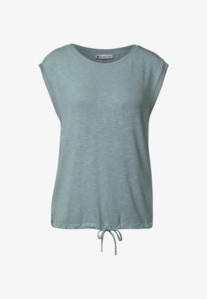 Lichtblauw, shirt met korte mouwen en een relaxed fit, ronde hals en een trekkoord onderaan voor verstelbare lengte. Gemaakt van een zachte, textuurstof.