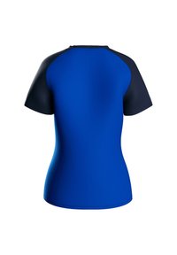 Maglietta a maniche corte con corpo blu cobalto e maniche raglan blu navy. Tessuto liscio e elastico con scollo rotondo.