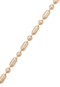 Guldtonad pärlans halsband med ovala och sfäriska former med en strukturerad yta, sammanfogade med tunna länkar.