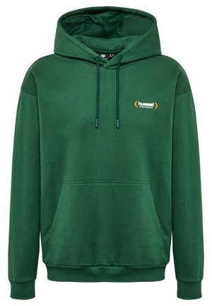 Groene hoodie van een katoenmix. Beschikt over een buidelzak, verstelbare trekkoorden en een logo op de borst. Standaard pasvorm.