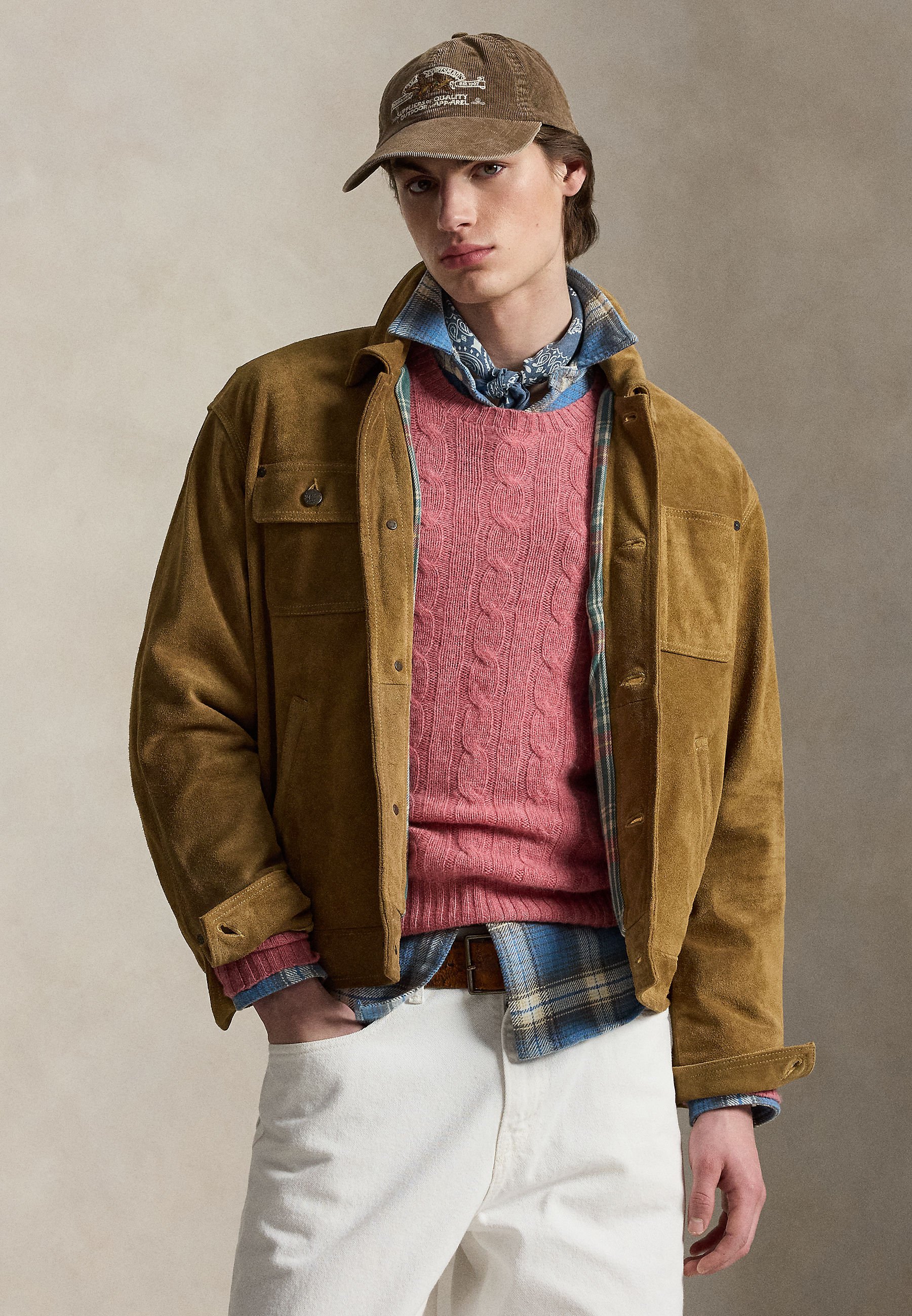 Polo Ralph Lauren SUEDE JACKET - Leather jacket - desert khaki