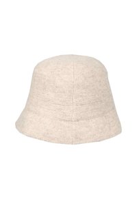 Light beige bucket hat made of soft wool, featuring a rounded crown and a wide, sloping brim with subtle texture and stitching details.