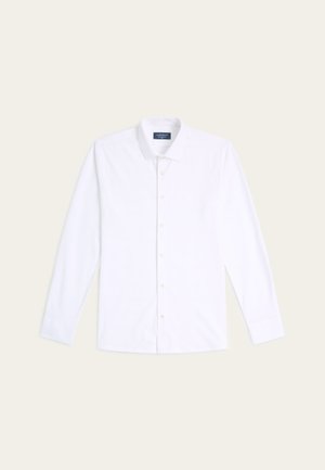 Witte langekleurige overhemd met lange mouwen, gemaakt van katoen, met een klassieke kraag, beige knopen en een rechte zoom.