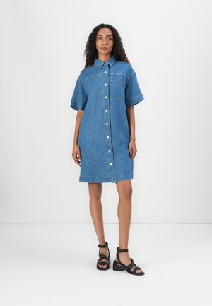 LOOSE FIT MINI LENGTH - Denim dress - aqua