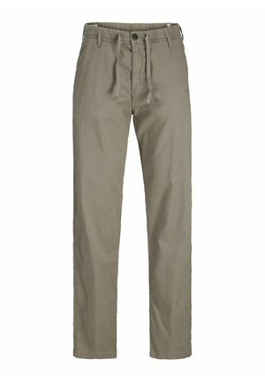 Pantaloni khaki realizzati in tessuto leggero, con design a gamba dritta, chiusura con bottone e vita con coulisse per una vestibilità regolabile.