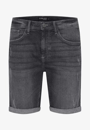 Črne jeanske kratke hlače s sproščenim krojem, sovičnim robom, subtilnim zbledelostjo in klasičnim načrtom petih žepov. Gumbasto zapiranje v pasu.