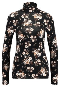 Svart polotröja med långa ärmar, med ett blommigt mönster i vitt och beige. Tillverkad av mjukt, stretchigt tyg med en figurnära design.