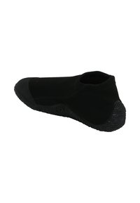 Zwarte neopreen waterschoen met een flexibele rubberen zool, een slank ontwerp, een ronde neus en een gestructureerde hiel voor verbeterde grip en comfort.