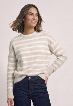 Street One, LONG-SLEEVE SWEATER WITH A ROUND NECK AND STRIPES - Pullover - clay sand