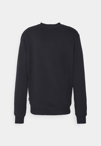 Sudadera negra de manga larga, con cuello redondo y puños acanalados en muñecas y cintura. Textura suave, sin patrones ni adornos visibles.