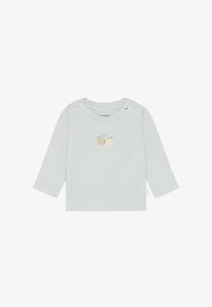 Chemise à manches longues vert clair pour tout-petit, en coton doux, avec un simple motif de pomme sur le devant et une fermeture à boutons pression au niveau du col.