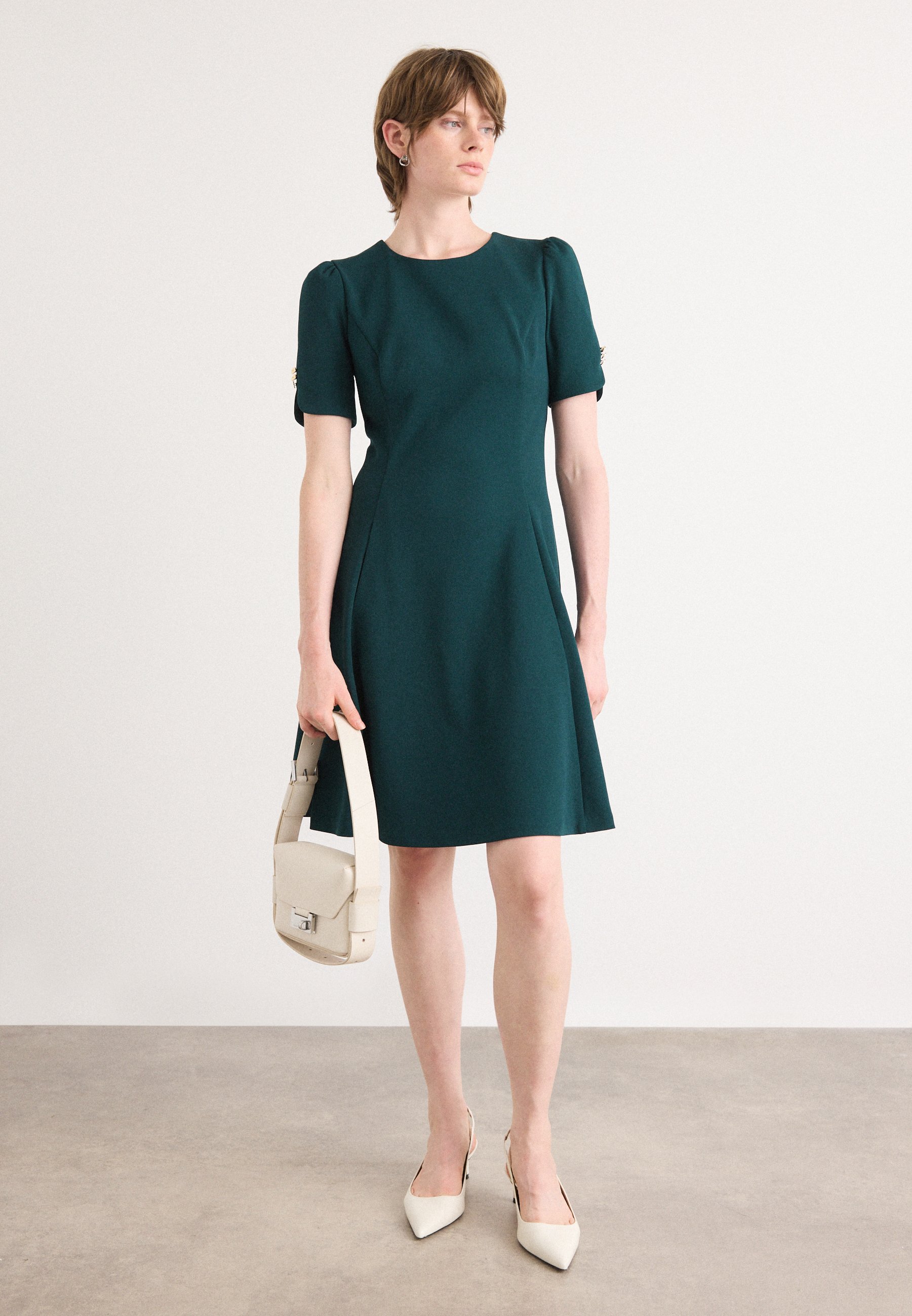 DKNY BUTTON SLEEVE FIT FLARE DRESS - Jersey dress - pine/dark green - Zalando.co.uk