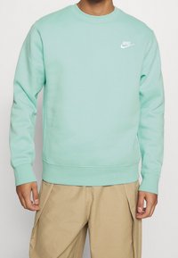 Felpa girocollo verde menta in cotone misto; presenta polsini e orlo a costine, con il logo bianco Nike sul petto.