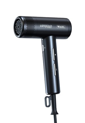 Black handheld Wahl Vanquish compact hair dryer with control buttons on handle and air vent at front.