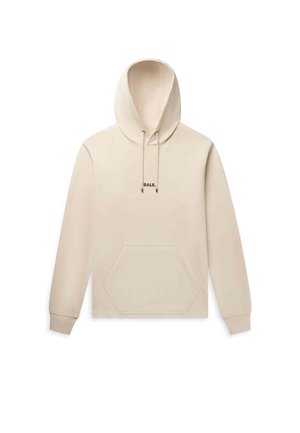 Beige hoodie met een voorste kangoeroezak, trekkoordkap en zwart "BALR." logo. Gemaakt van zacht, soepel materiaal met een losse pasvorm.