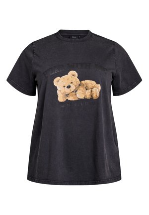 MIT TEDDYBÄR-PRINT UND ABGENUTZTER OPTIK - T-Shirt print - grey washed