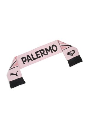 Różowy szalik z czarnymi frędzlami, z napisem PALERMO czarnymi literami oraz logo Puma z jednej strony i emblematem klubu z drugiej.