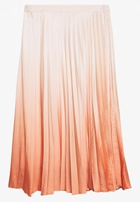 Falda midi plisada en un degradado de rosa suave a melocotón, fabricada con una tela suave y ligera, con una cintura elástica para mayor comodidad.