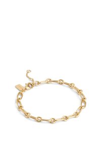 Guldarmband med sammanlänkade länkar, en islamstängning och en justerbar kedja med en tagg för längdanpassning.