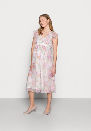 DEEP MIDI DRESS WITH WAISTBAND - Vapaa-ajan mekko - WHITE WATER COLOUR