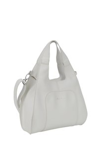 Borsa a tracolla in pelle bianca con un design morbido, manico superiore e tracolla staccabile. Presenta un delicato marchio impresso e cuciture.