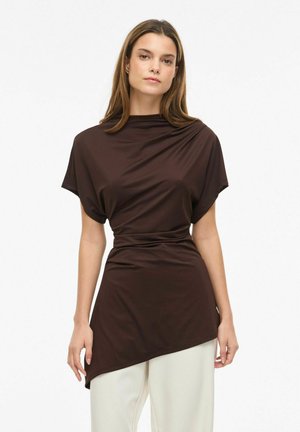 VILA OBERTEIL MIT KURZEN ÄRMELN VIMIRANDA STEHKRAGEN - T-shirt imprimé - coffee bean