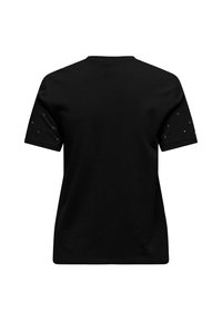 Camiseta negra de manga corta, con detalles decorativos en las mangas. Hecha de una tela suave con un diseño clásico de cuello redondo.