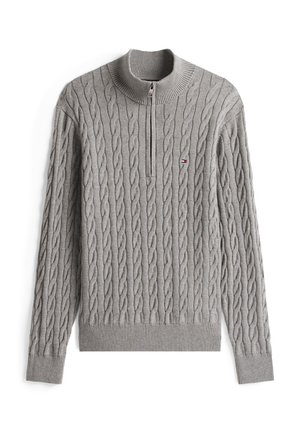Tommy Hilfiger, CLASSIC CABLE ZIP MOCK - Strickpullover - medium grey heather