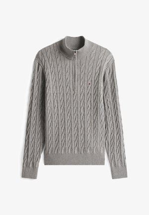 Tommy Hilfiger, CLASSIC CABLE ZIP MOCK - Strickpullover - medium grey heather